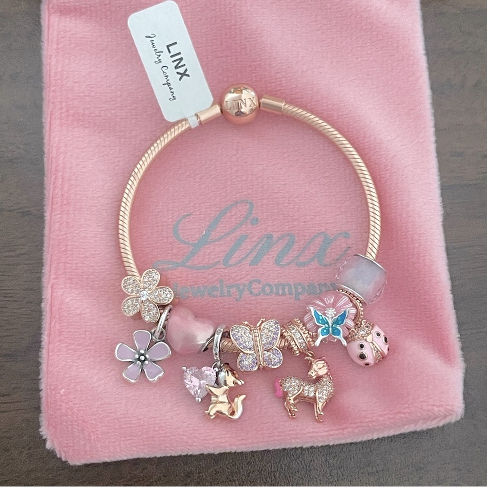 Linx Rose Gold Bracelet with Rose Gold and Pink Themed Charms
